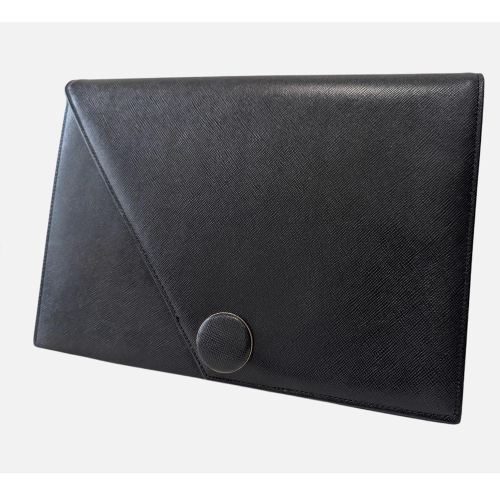 Vintage Yves Saint Laurent YSL Black Saffiano Leather Envelope Button Clutch Bag - Picture 9 of 14